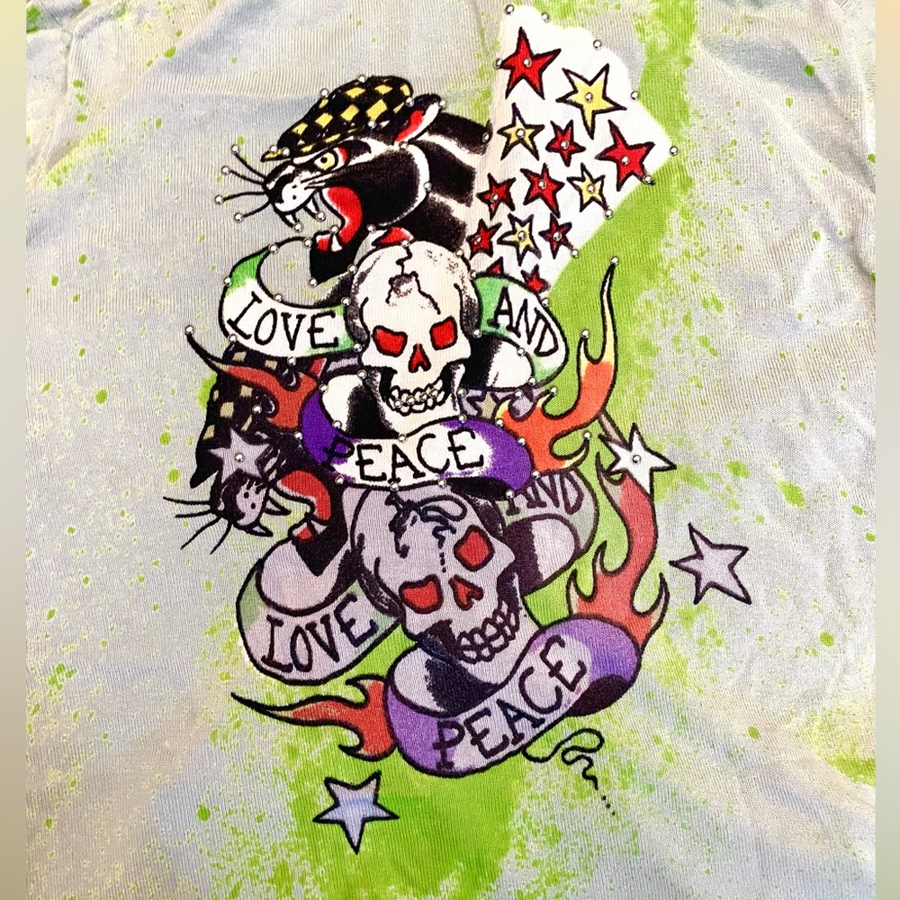 🐍☠️ Vintage RARE Y2K Ed Hardy Two Way Zip Hoodie Sweater❤️‍🔥🗡️